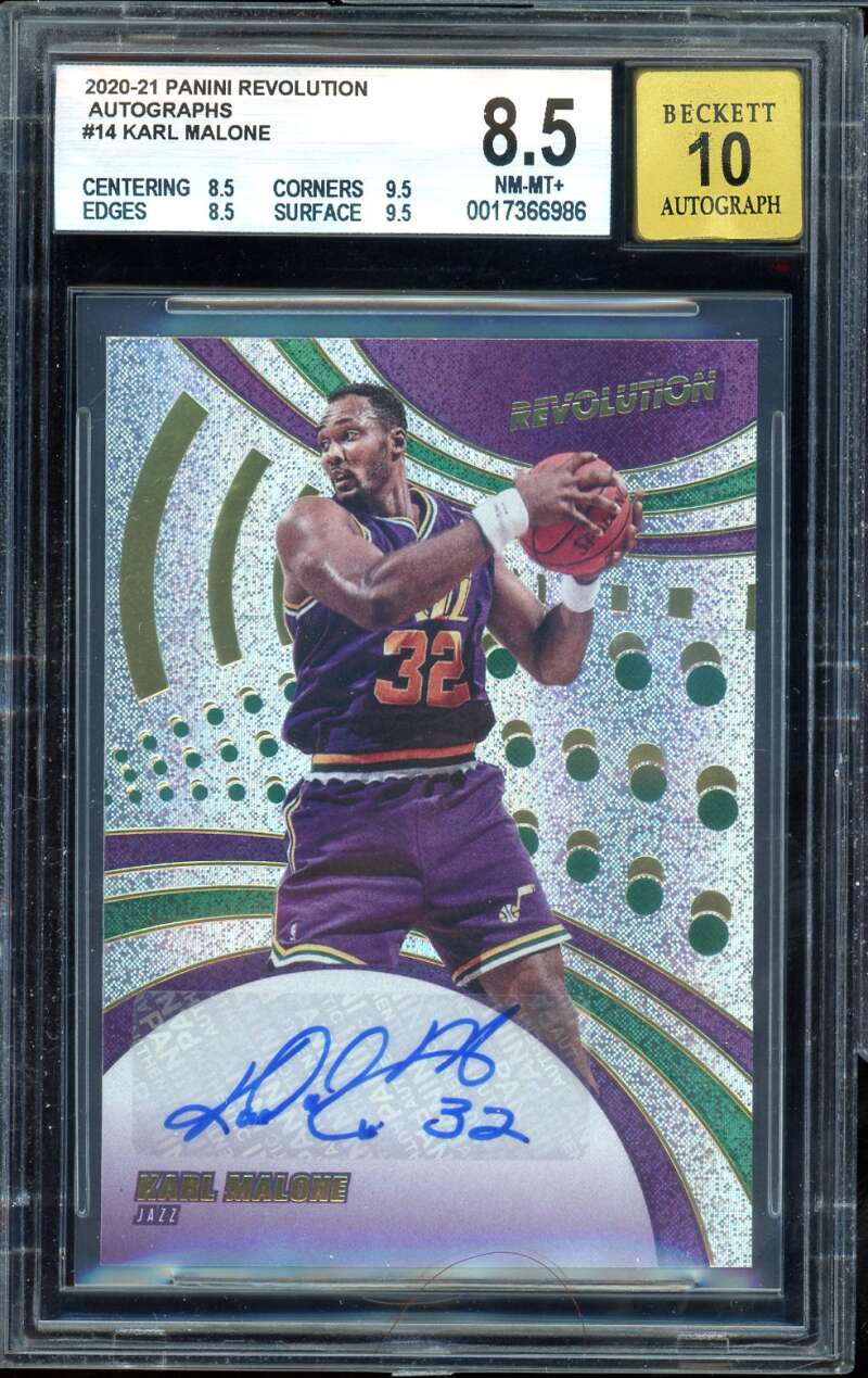Karl Malone Card 2020-21 Panini Revolution Autographs #14 BGS 8.5 Image 1