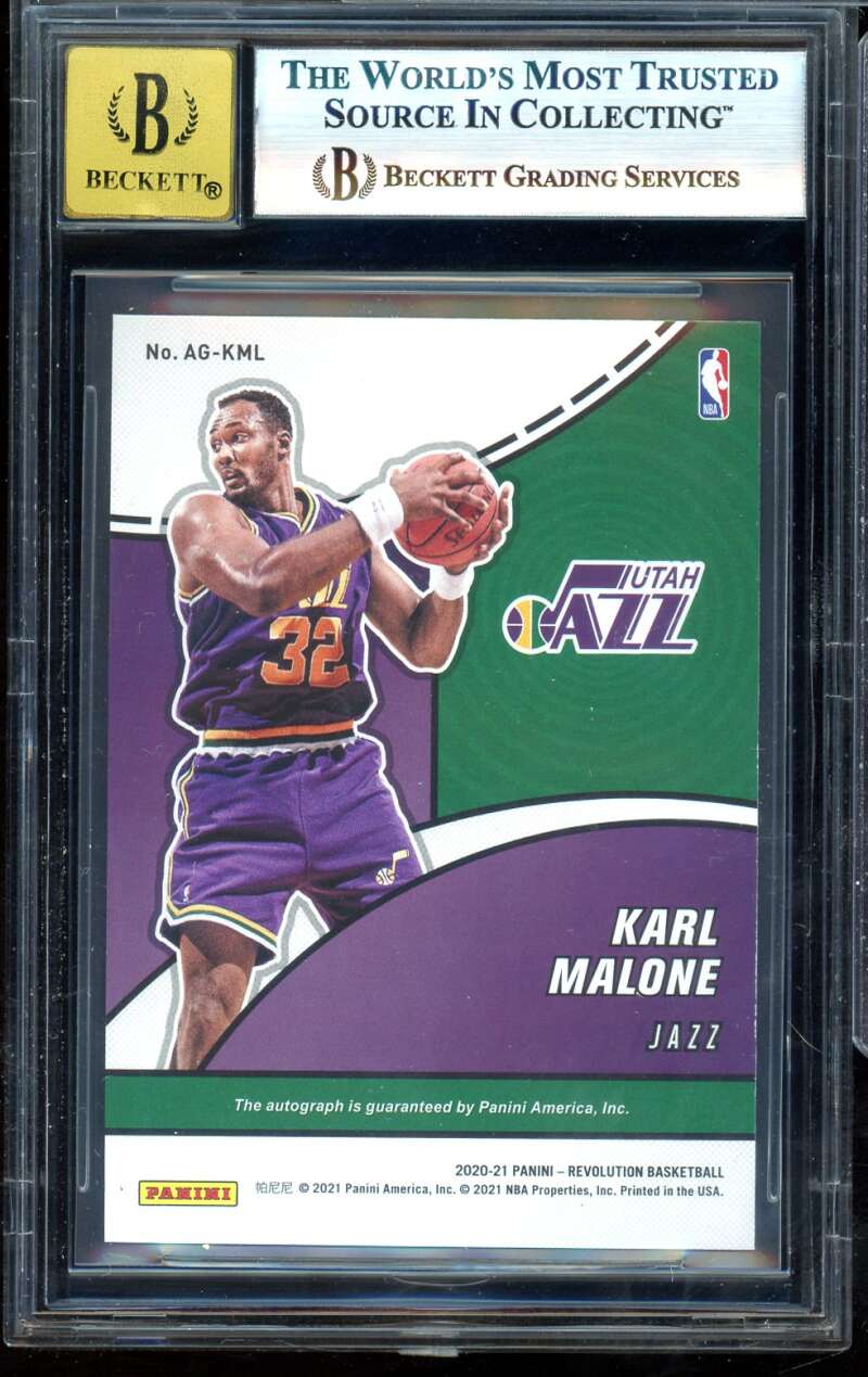 Karl Malone Card 2020-21 Panini Revolution Autographs #14 BGS 8.5 Image 2