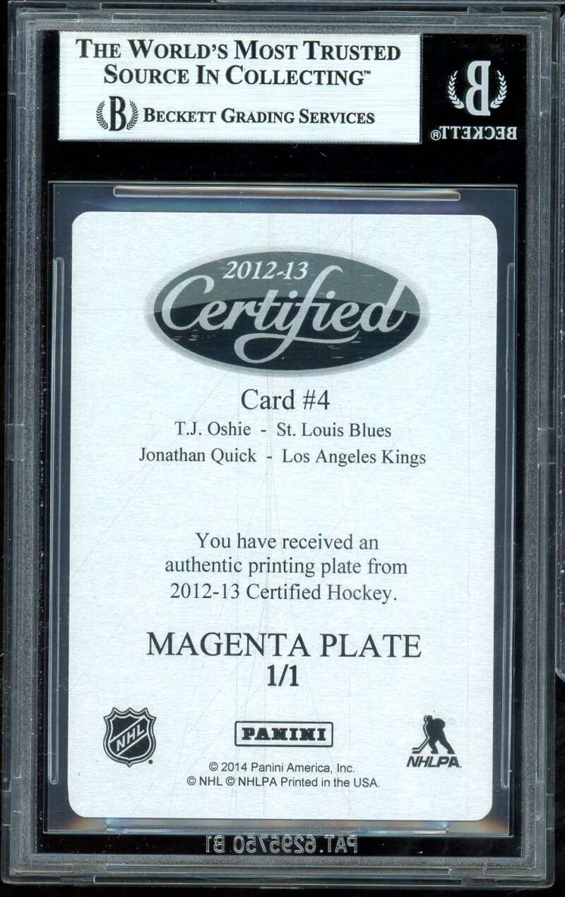 Quick/T.J. Oshie 2012-13 Certified Path Certified Print Plate (1/1) #4 BGS 8.5 Image 2