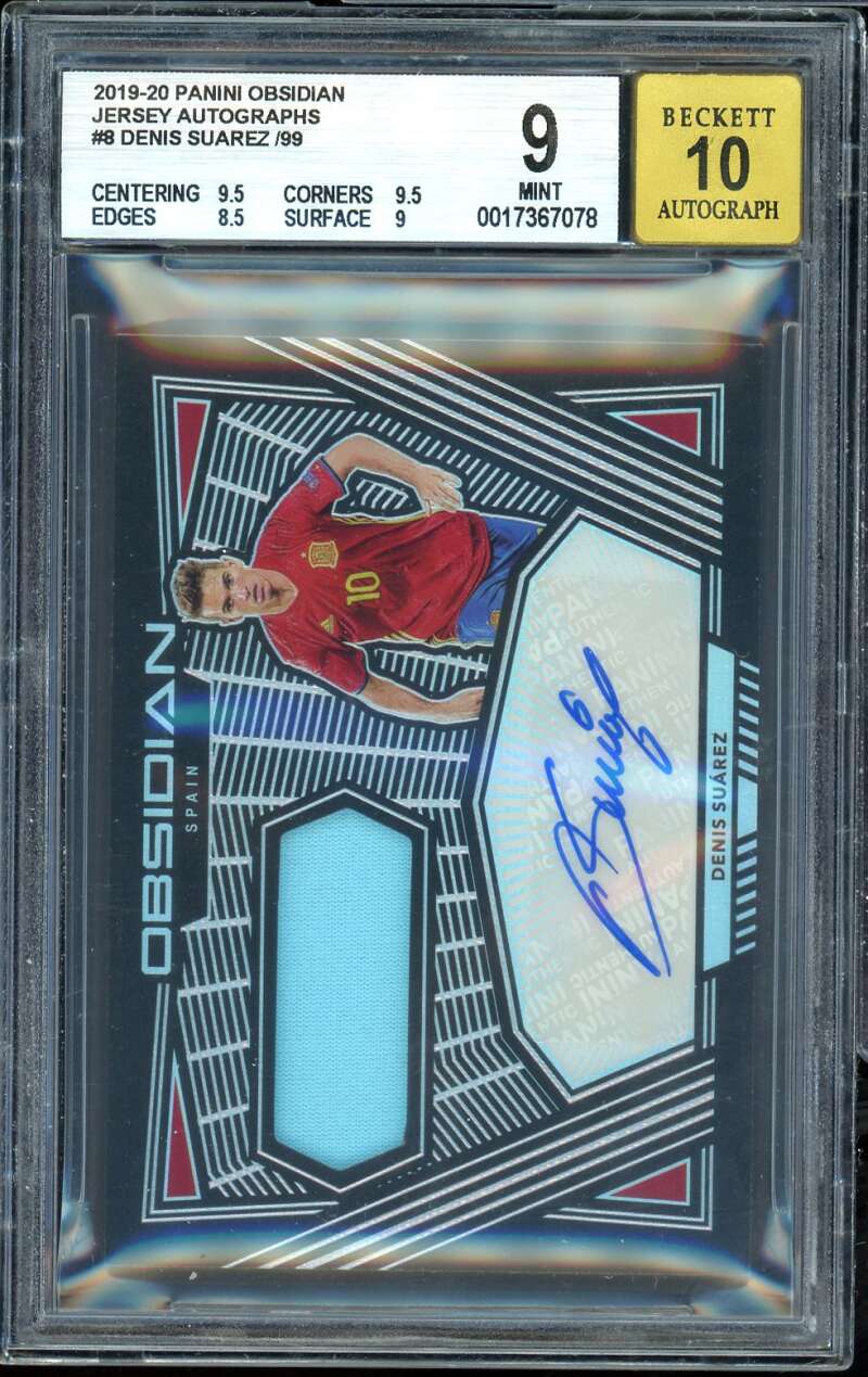 Denis Suarez Card 2019-20 Panini Obsidian Jersey Autographs (pop 2) #8 BGS 9 Image 1