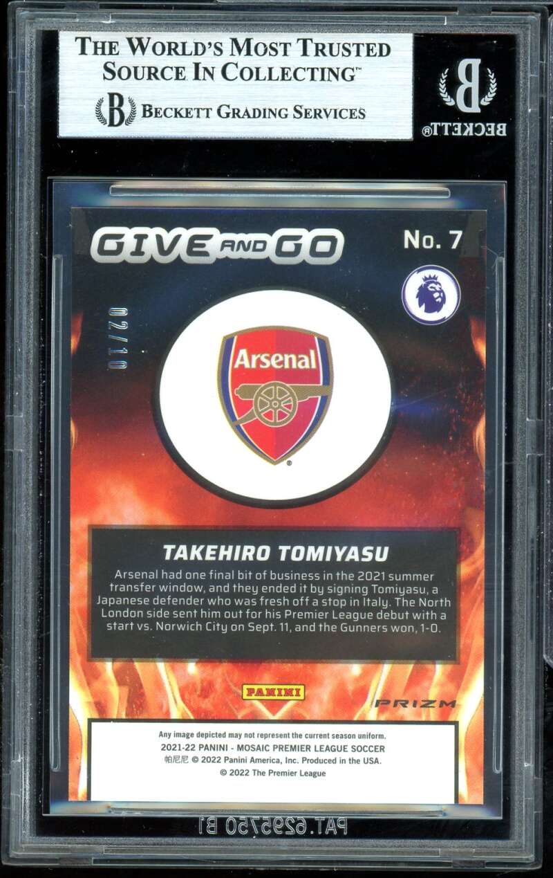 Takehiro Tomiyasu Card 2021-22 Panini Mosaic Gold Fluorescent (2 of 10) #7 BGS 9 Image 2
