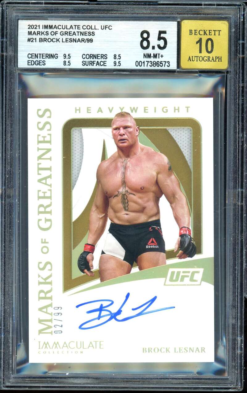 Brock Lesnar Card 2021 Immaculate Collection UFC Marks Of Greatness #21 BGS 8.5 Image 1