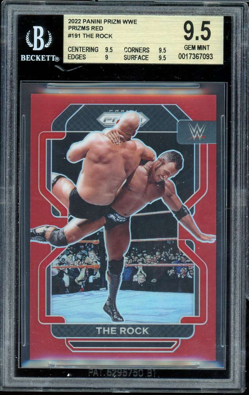 The Rock Card 2022 Panini Prizm Prizms Red WWE (pop 1) #191 BGS 9.5 Image 1