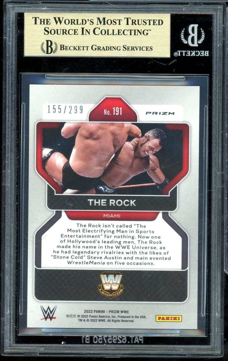 The Rock Card 2022 Panini Prizm Prizms Red WWE (pop 1) #191 BGS 9.5 Image 2