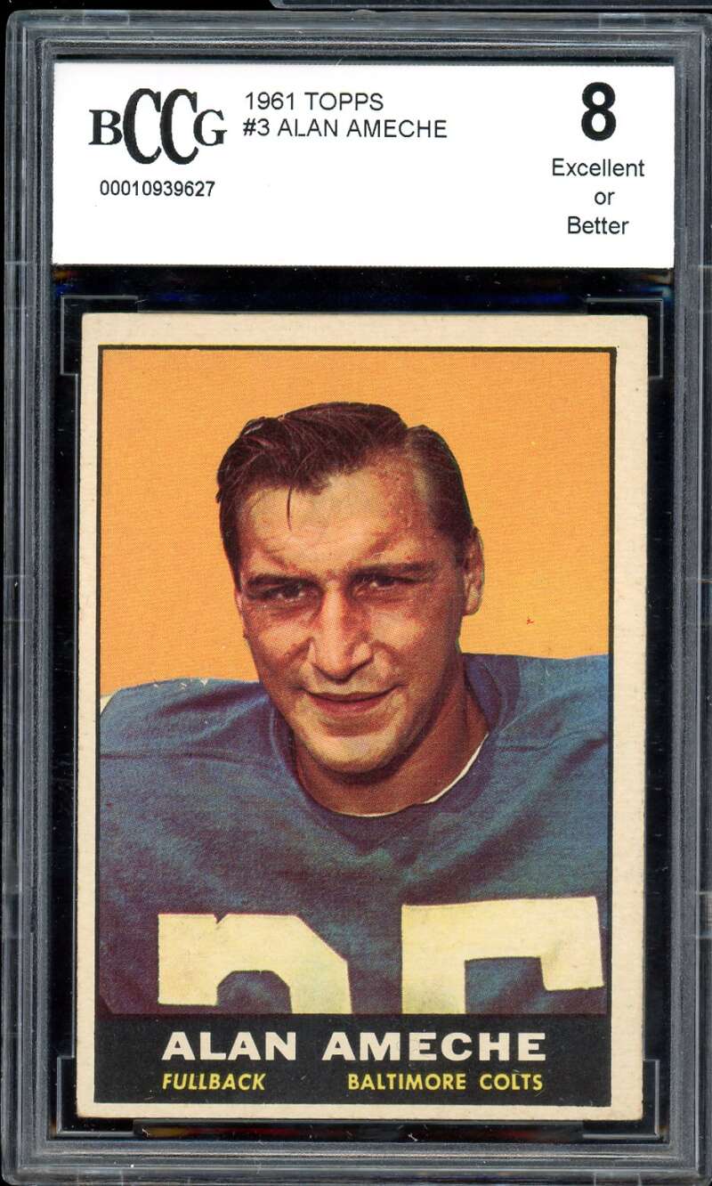 Alan Ameche Card 1961 Topps #3 BGS BCCG 8 Image 1