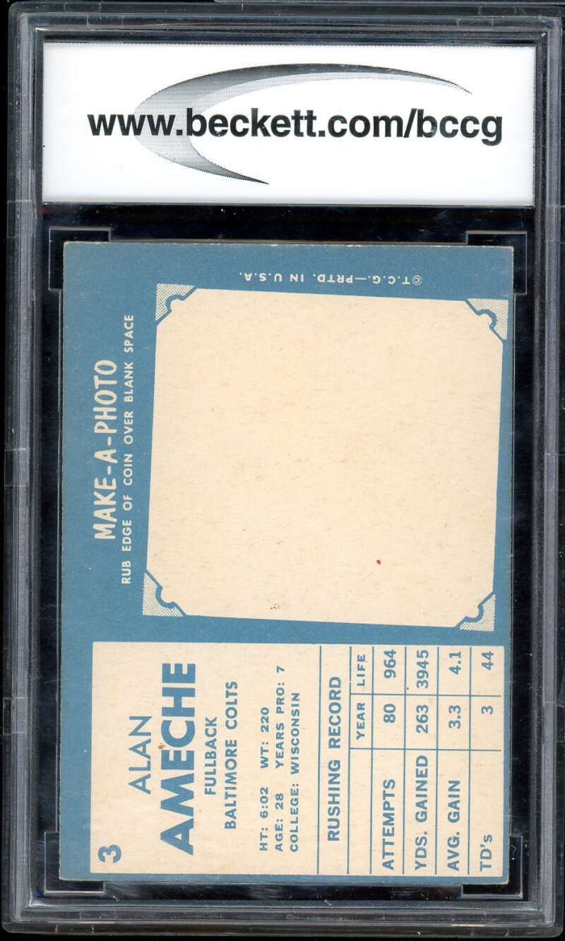 Alan Ameche Card 1961 Topps #3 BGS BCCG 8 Image 2