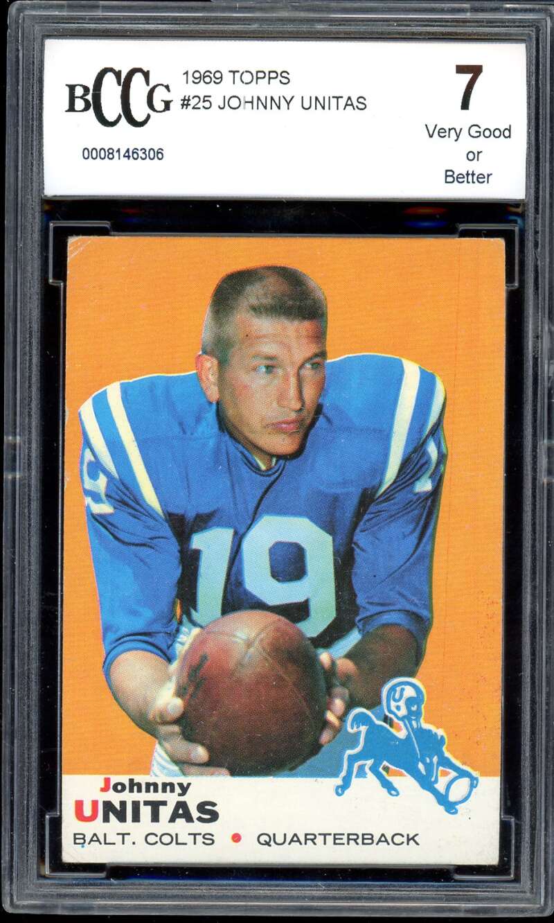 Johnny Unitas Card 1969 Topps #25 BGS BCCG 7 Image 1