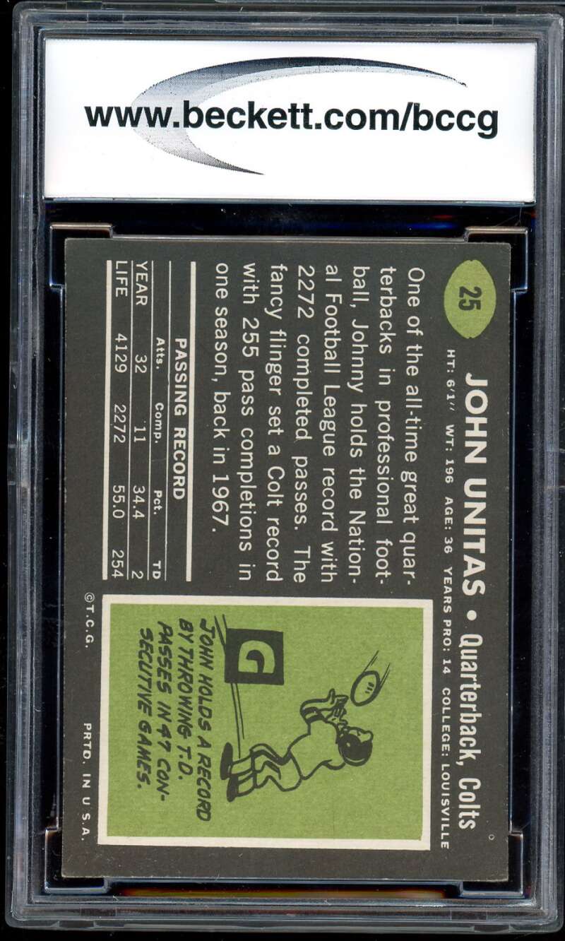 Johnny Unitas Card 1969 Topps #25 BGS BCCG 7 Image 2