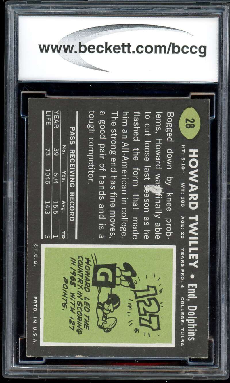 Howard Twilley Rookie Card 1969 Topps #28 BGS BCCG 9 Image 2
