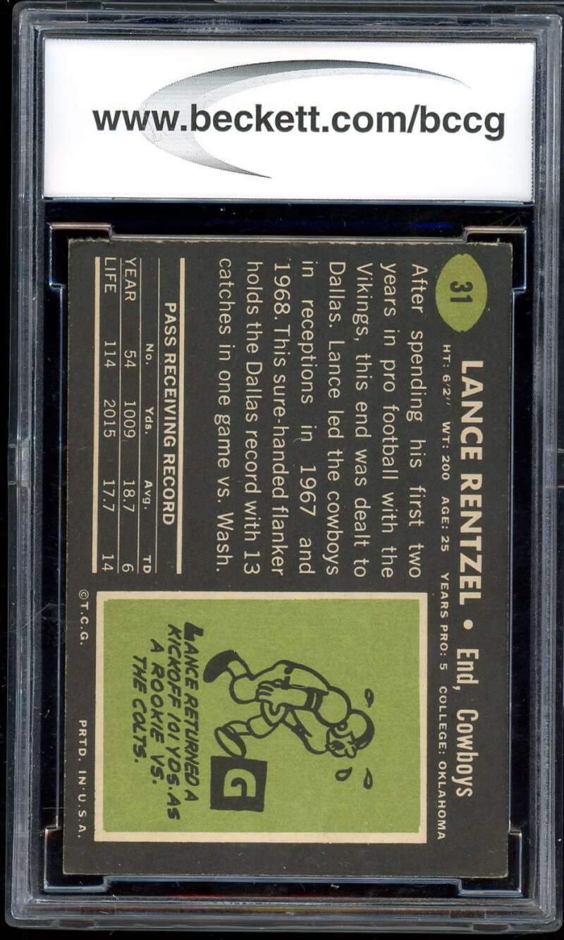 Lance Rentzel Card 1969 Topps #31 BGS BCCG 9 Image 2