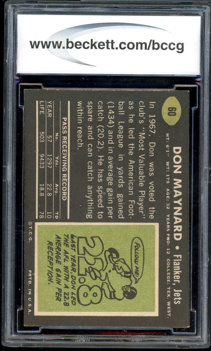 Don Maynard Card 1969 Topps #60 BGS BCCG 8 Image 2