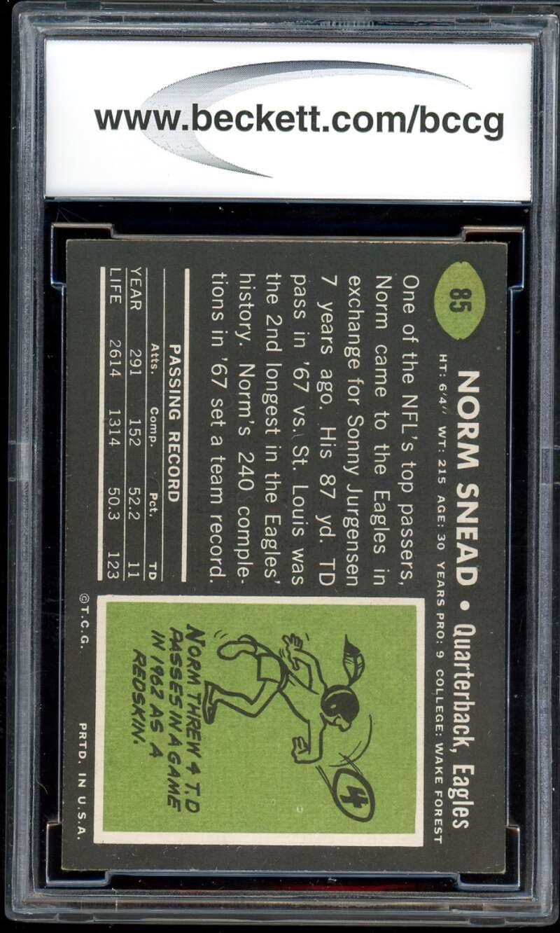 Norm Snead Card 1969 Topps #85 BGS BCCG 9 Image 2