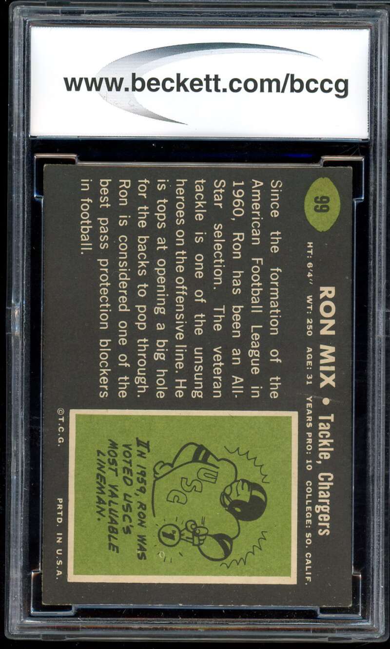 Ron Mix Card 1969 Topps #99 BGS BCCG 9 Image 2