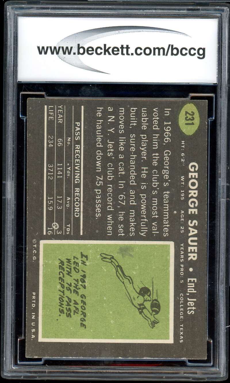 George Sauer Jr. Card 1969 Topps #231 BGS BCCG 8 Image 2