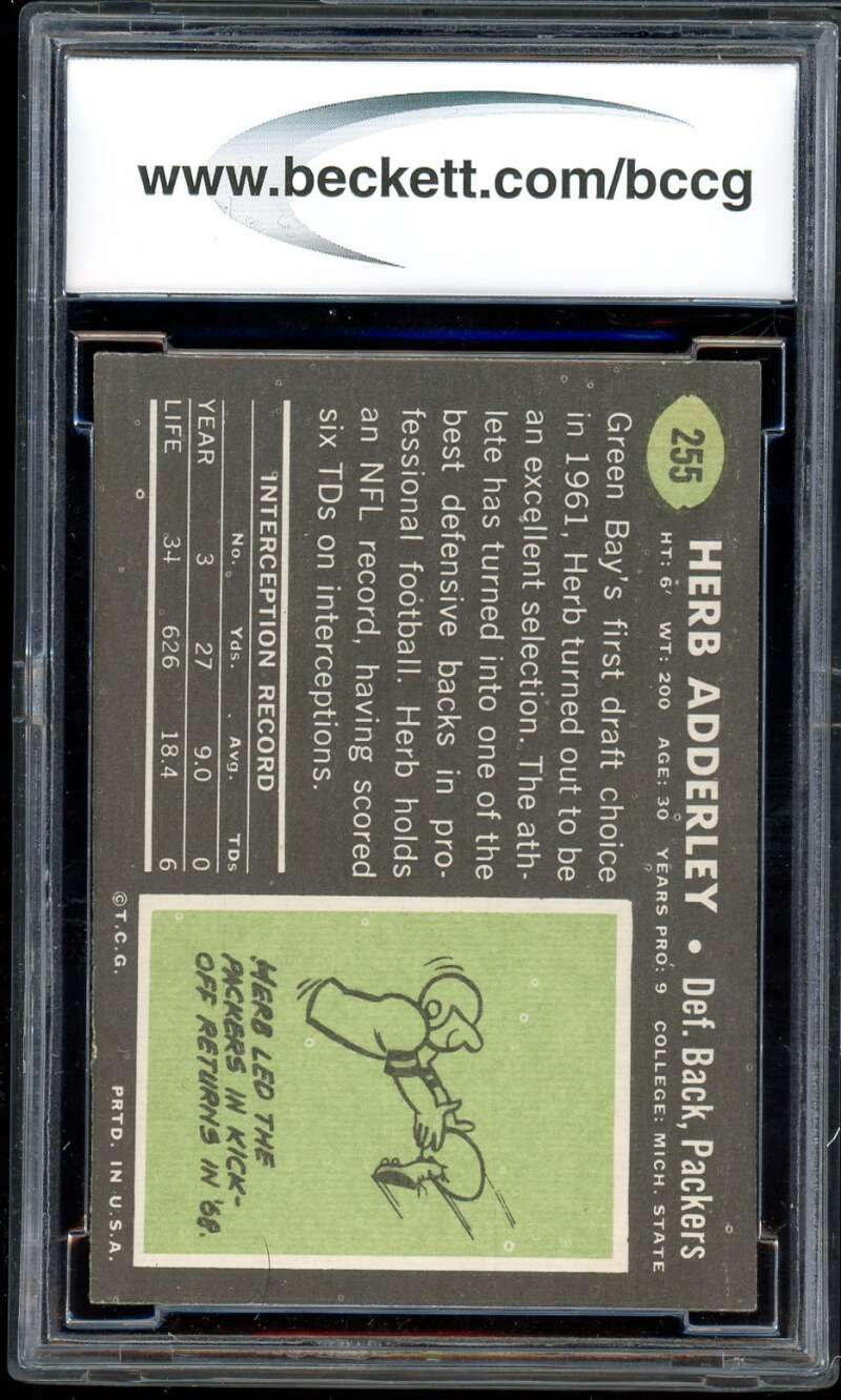 Herb Adderley Card 1969 Topps #255 BGS BCCG 8 Image 2