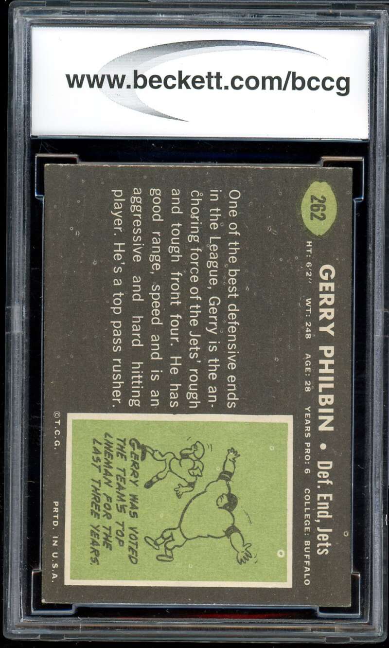 Gerry Philbin Card 1969 Topps #262 BGS BCCG 9 Image 2