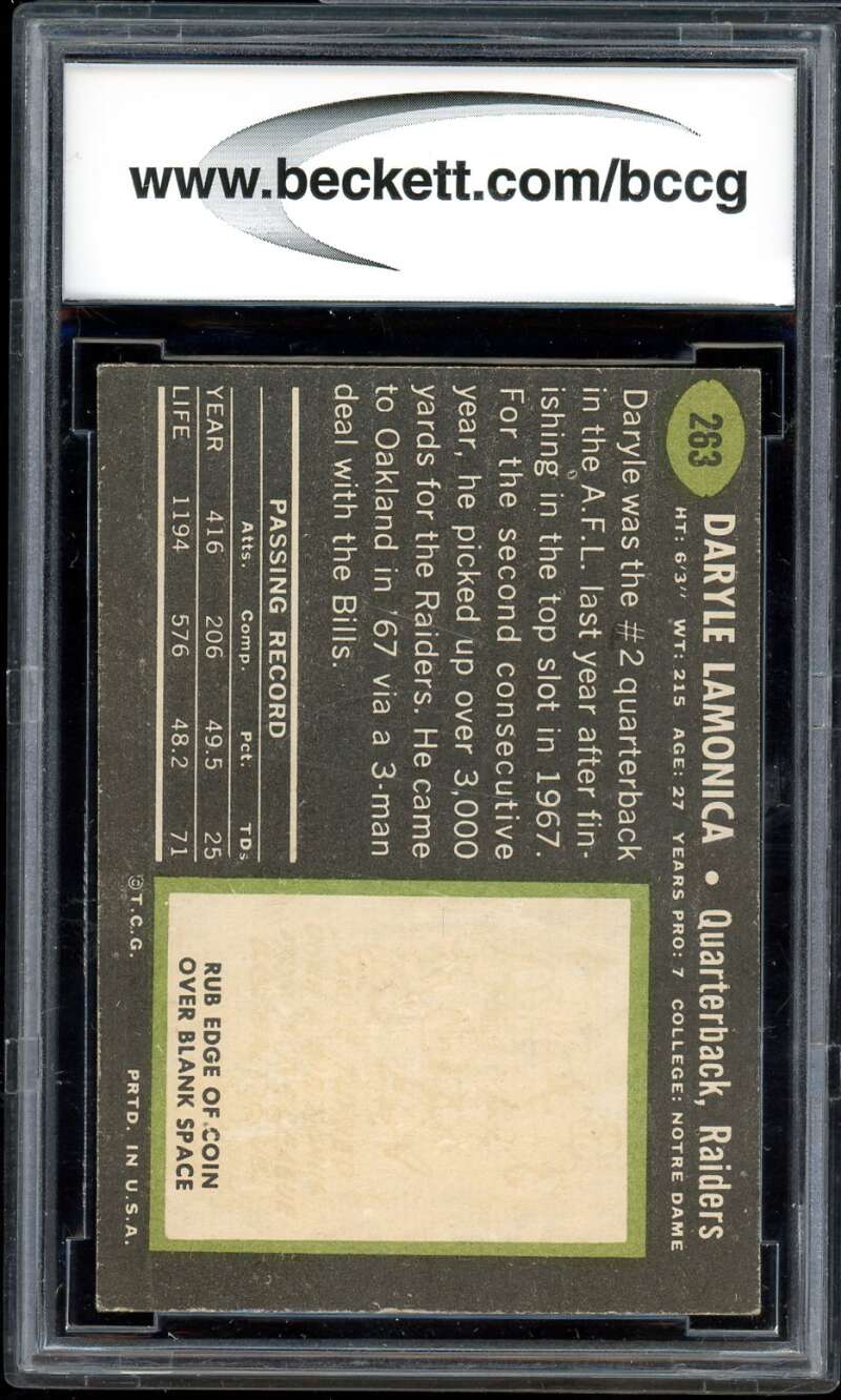 Daryle Lamonica Card 1969 Topps #263 BGS BCCG 8 Image 2