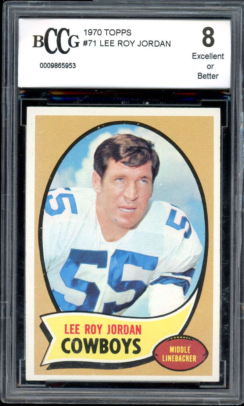 Lee Roy Jordan Card 1970 Topps #71 BGS BCCG 8 Image 1