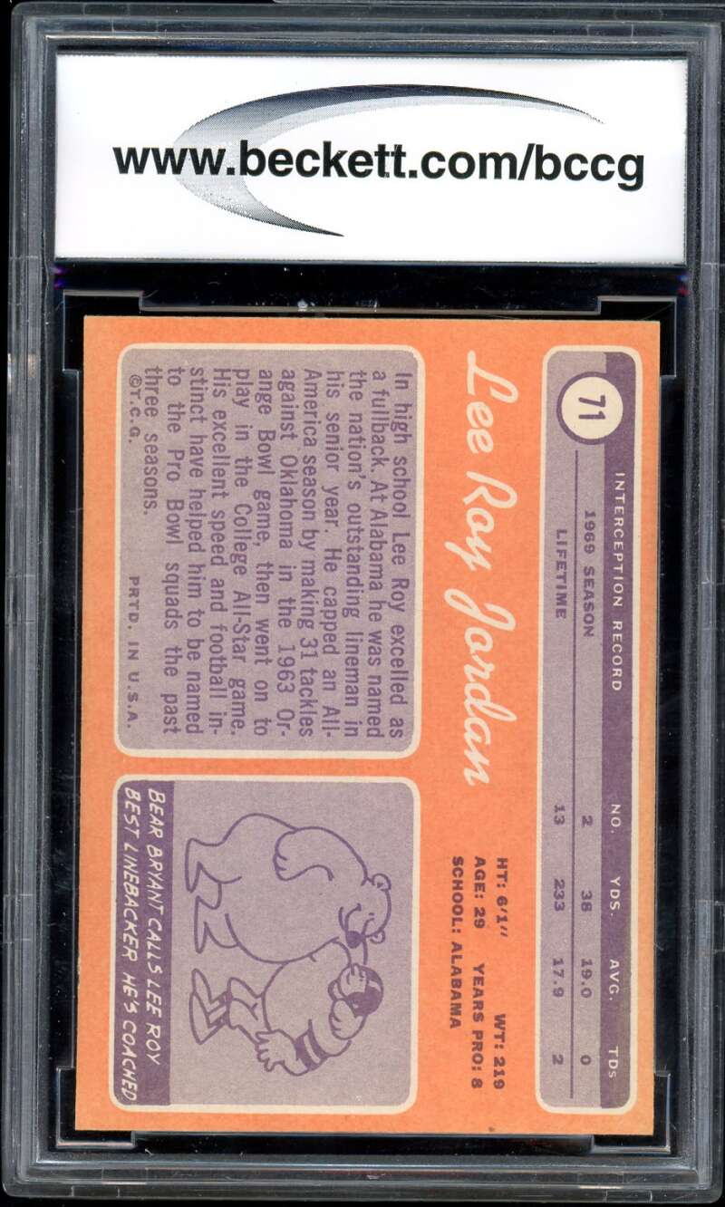 Lee Roy Jordan Card 1970 Topps #71 BGS BCCG 8 Image 2