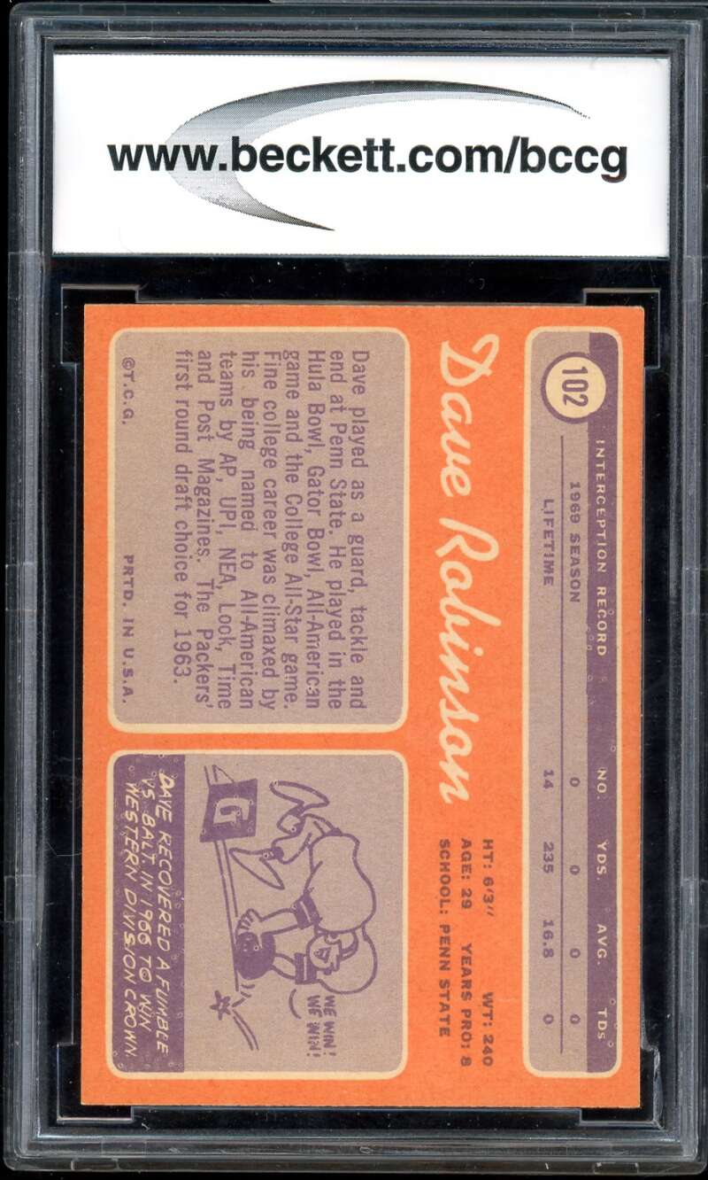 Dave Robinson Card 1970 Topps #102 BGS BCCG 9 Image 2