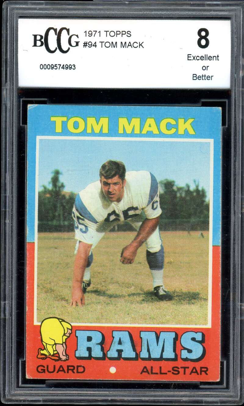 Tom Mack Card 1971 Topps #94 BGS BCCG 8 Image 1