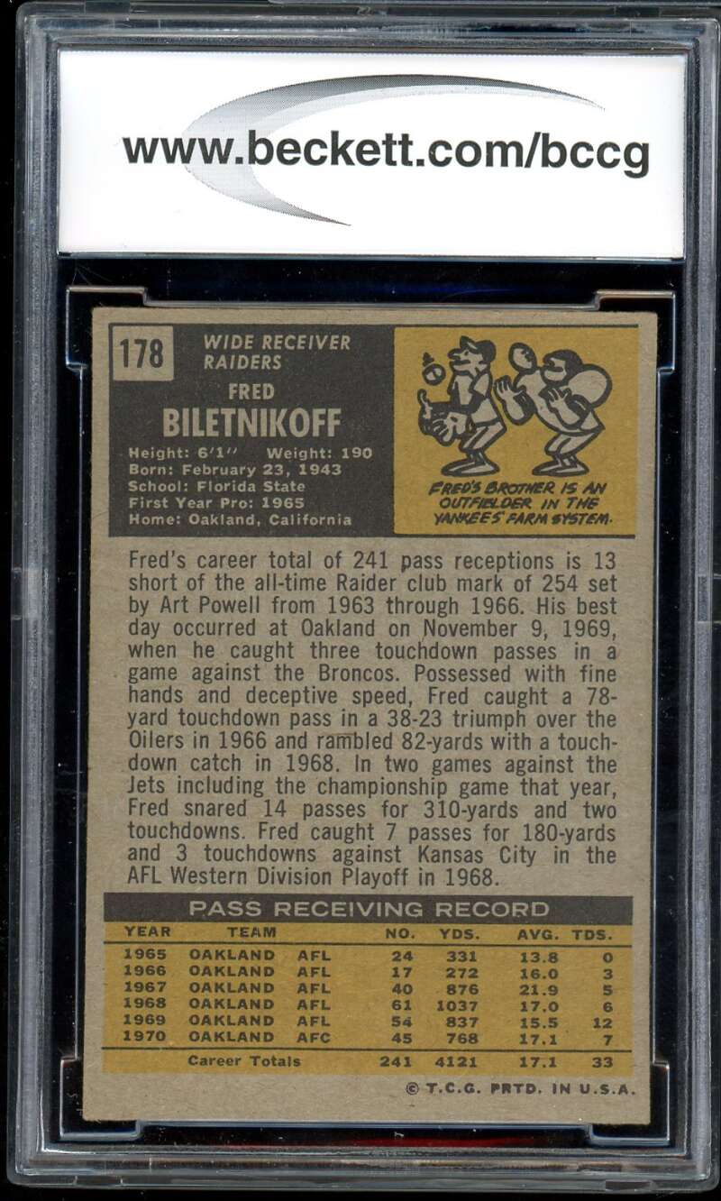 Fred Biletnikoff Card 1971 Topps #178 BGS BCCG 8 Image 2