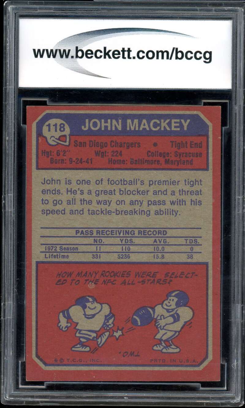 John Mackey Card 1973 Topps #118 BGS BCCG 8 Image 2