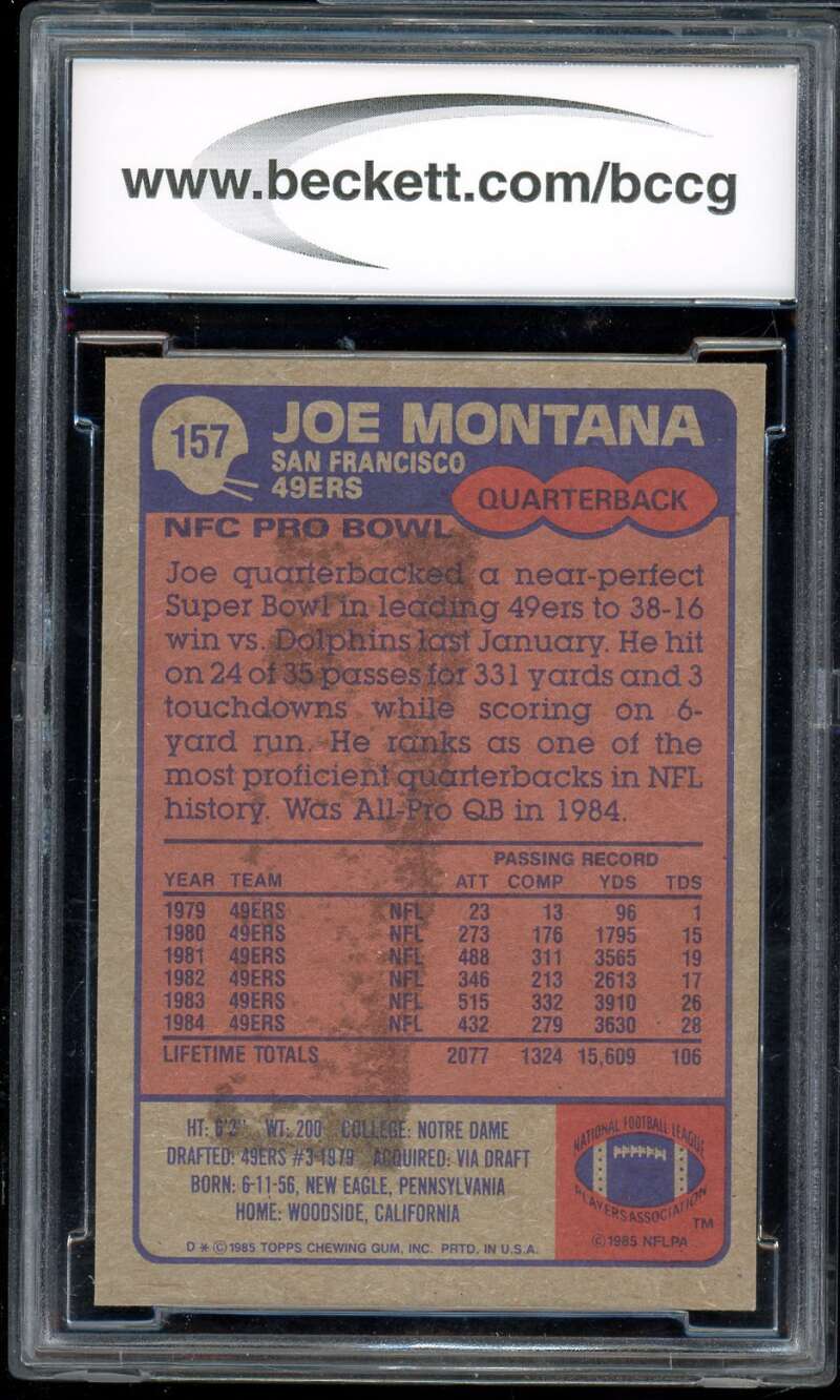 Joe Montana Card 1985 Topps #157 BGS BCCG 9 Image 2