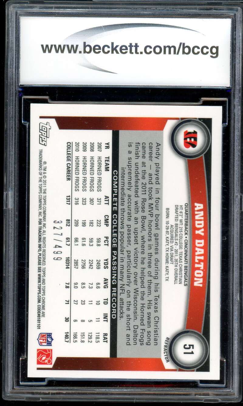 Andy Dalton Rookie Card 2011 Topps Chrome Purple Refractors #51 BGS BCCG 9 Image 2