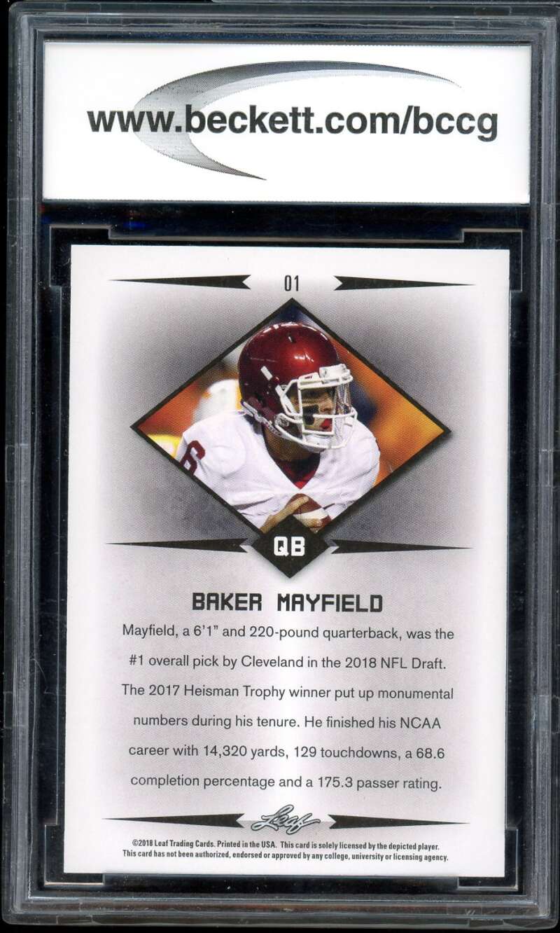 Baker Mayfield Rookie Card 2018 Leaf #01 BGS BCCG 10 Image 2