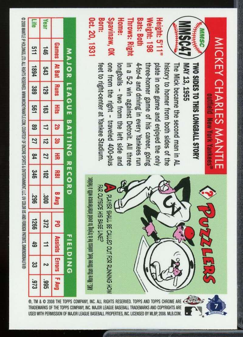 Mickey Mantle Card 2007 Topps Chrome  Story #MMS47  Image 2