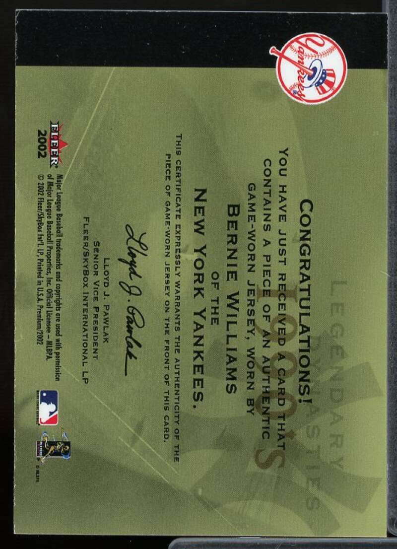 Bernie Williams Jsy Card 2002 Fleer Premium Legendary Dynasties Game Used #22  Image 2