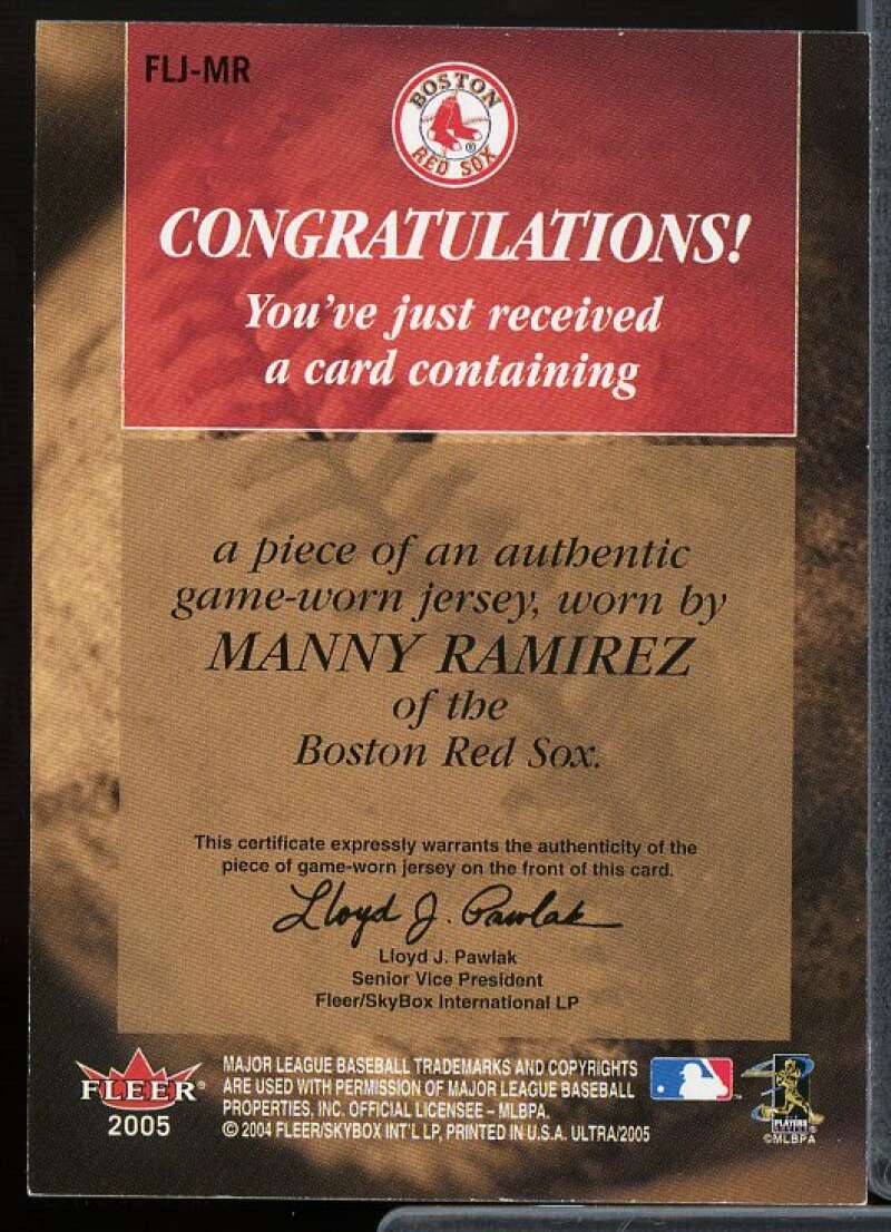 Manny Ramirez Card 2005 Ultra Follow the Leader Jersey Red #MR  Image 2