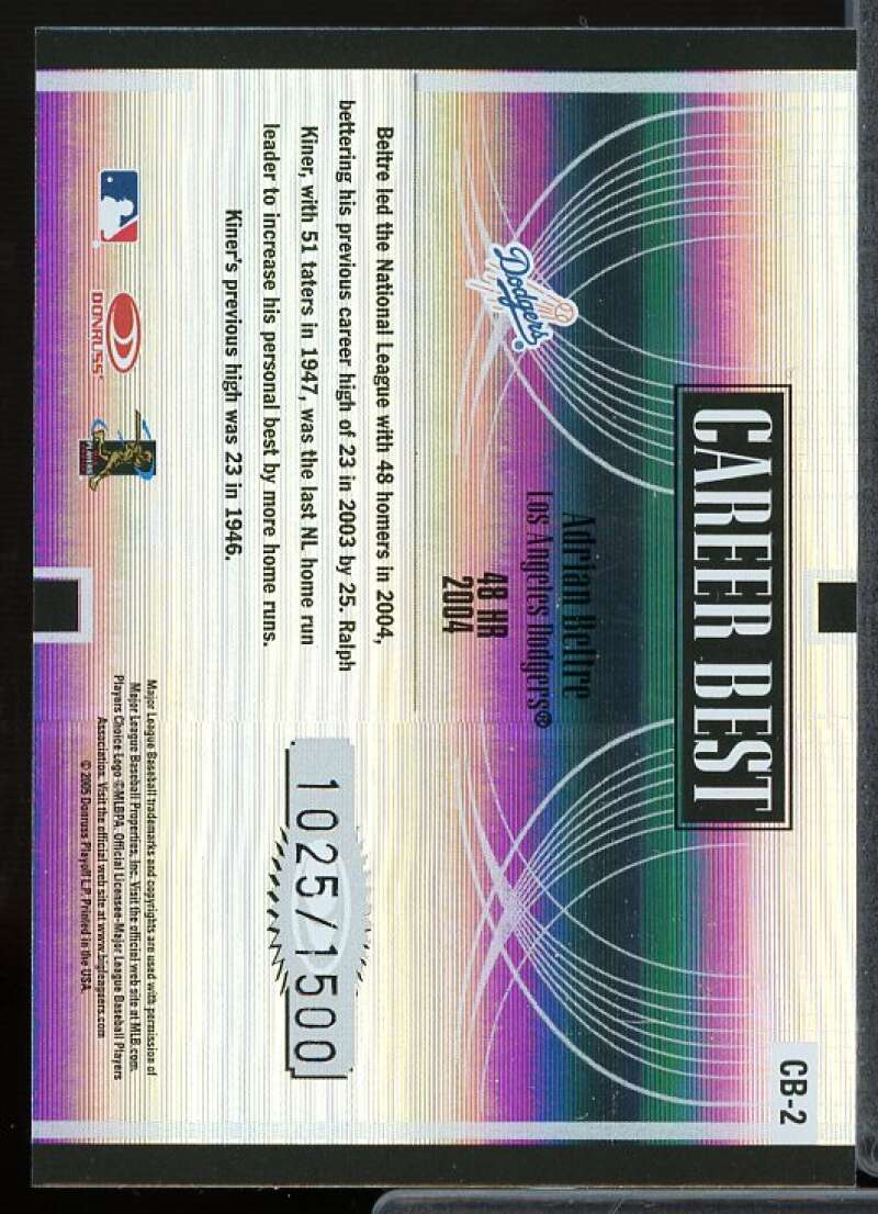 Adrian Beltre Card 2005 Donruss Elite Career Best #2  Image 2