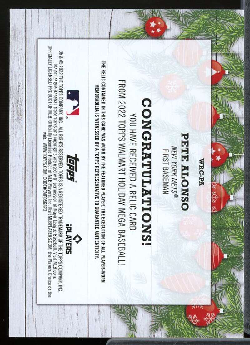 Pete Alonso Card 2021 Topps Walmart Holiday Relics #WRCPA  Image 2