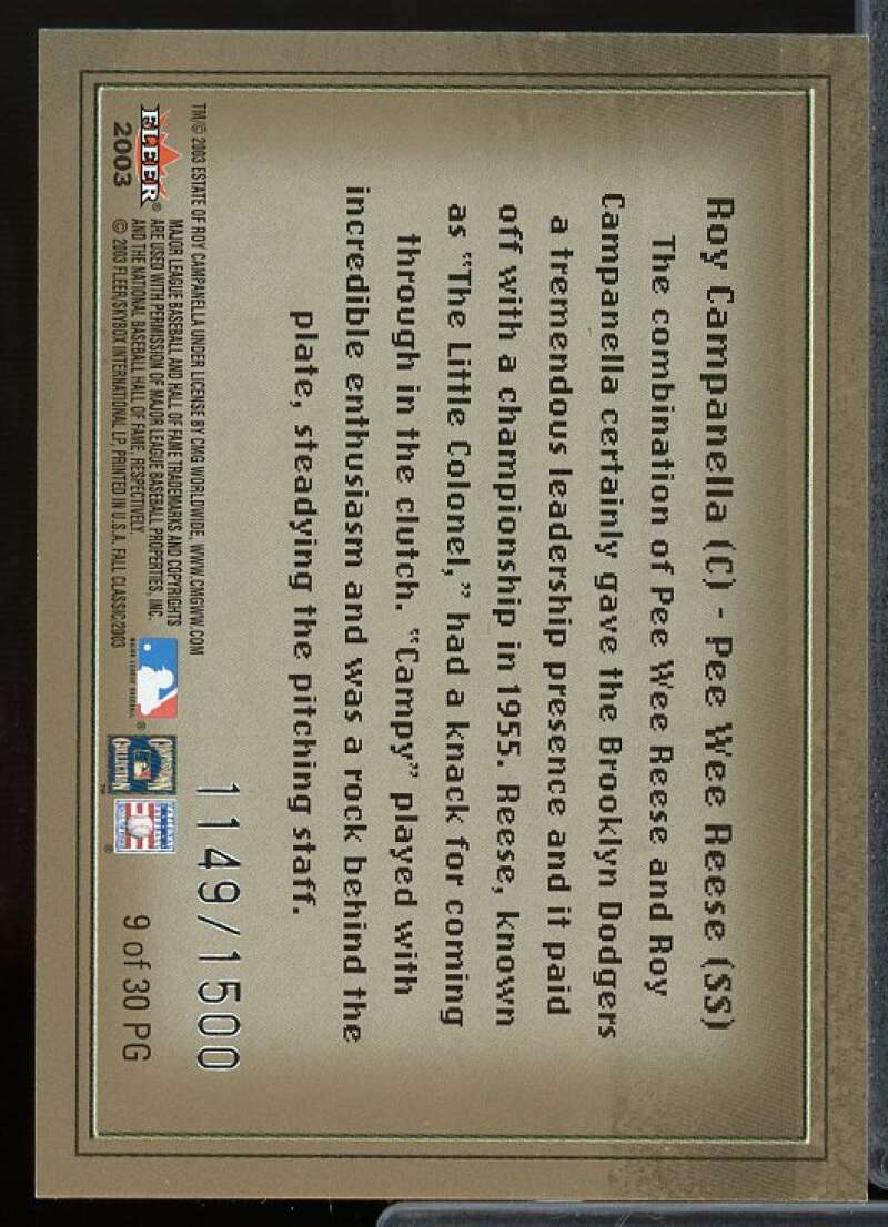 Roy Campanella/Pee Wee Reese Card 2003 Fleer Fall Classics Postseason Glory #9  Image 2