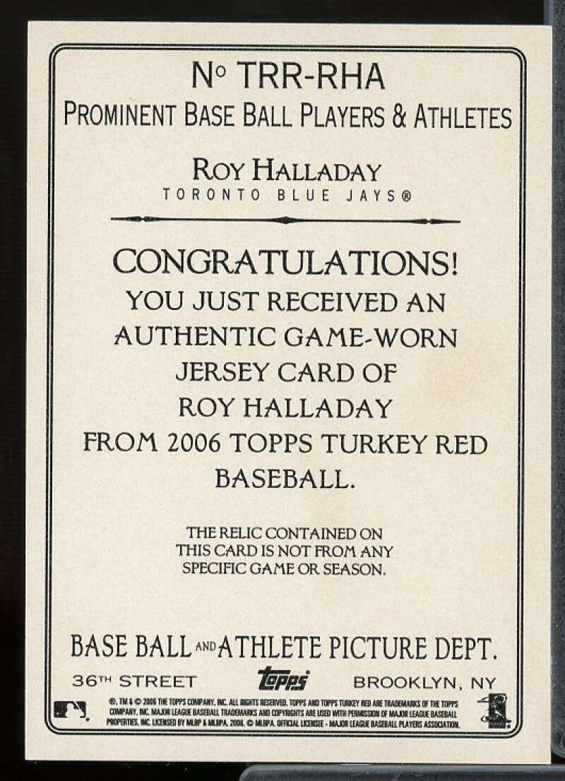 Roy Halladay Jsy E Card 2006 Topps Turkey Red Relics #RHA  Image 2