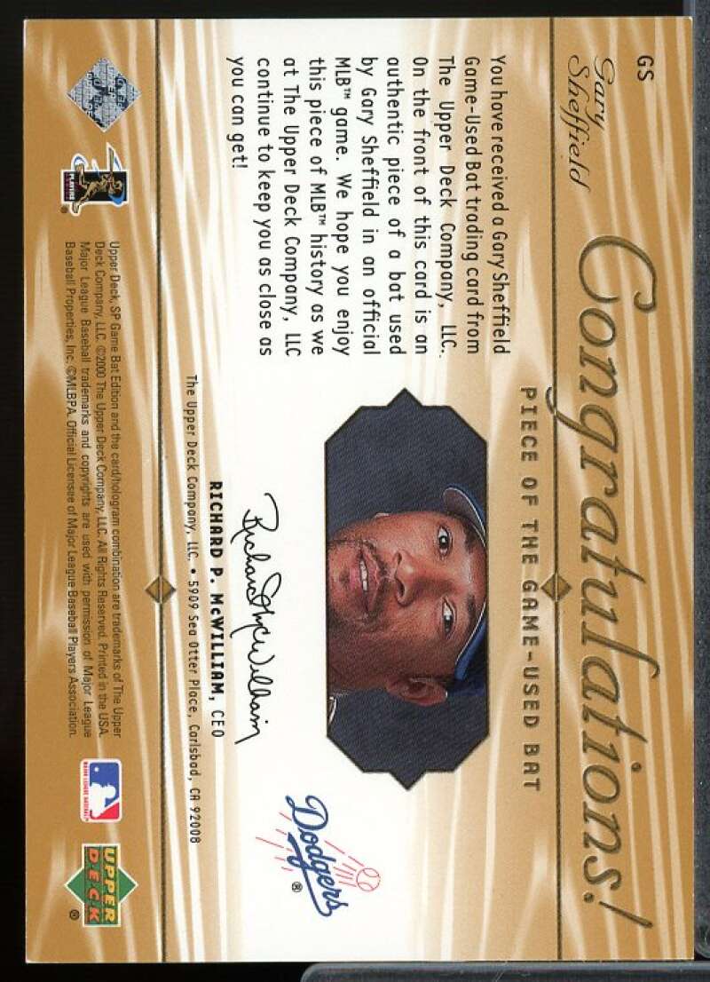 Gary Sheffield Card 2001 SP Game Bat Edition Piece of the Game #GS  Image 2