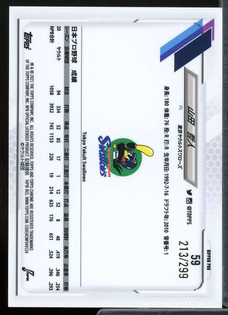 Tetsuto Yamada Card 2021 Topps Chrome Nippon Purple Refractors #59  Image 2