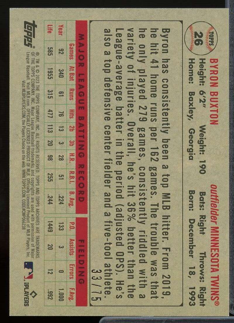 Byron Buxton Card 2023 Topps Archives Aqua Sparkle #26  Image 2