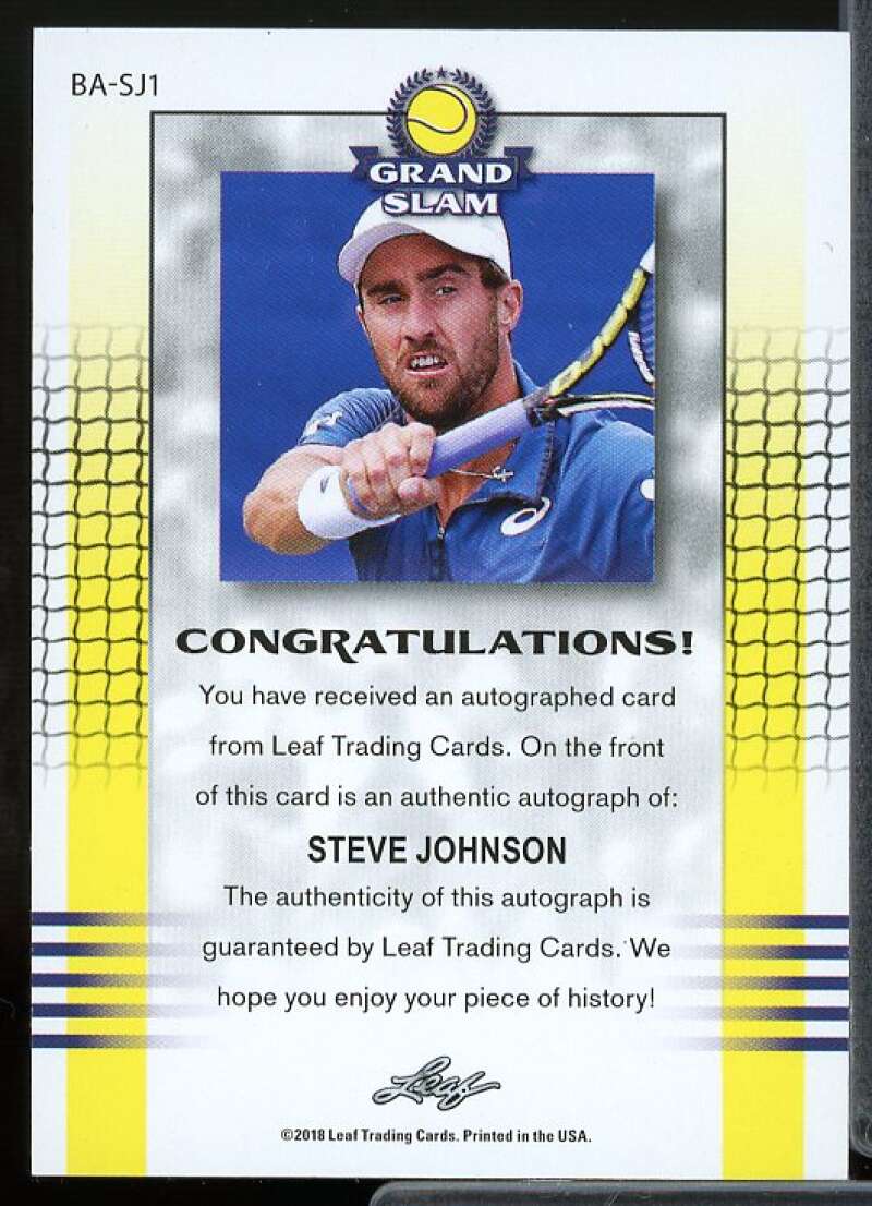 Steve Johnson Card 2018 Leaf Grand Slam Tennis Autographs Blue #BASJ1  Image 2