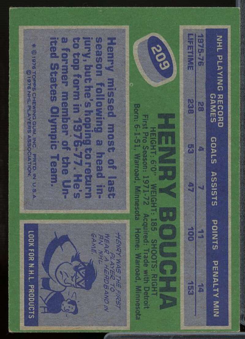 Henry Boucha Card 1976-77 Topps #209  Image 2