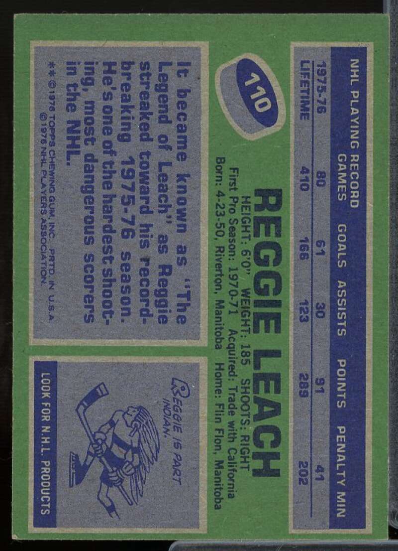 Reggie Leach Card 1976-77 Topps #110  Image 2