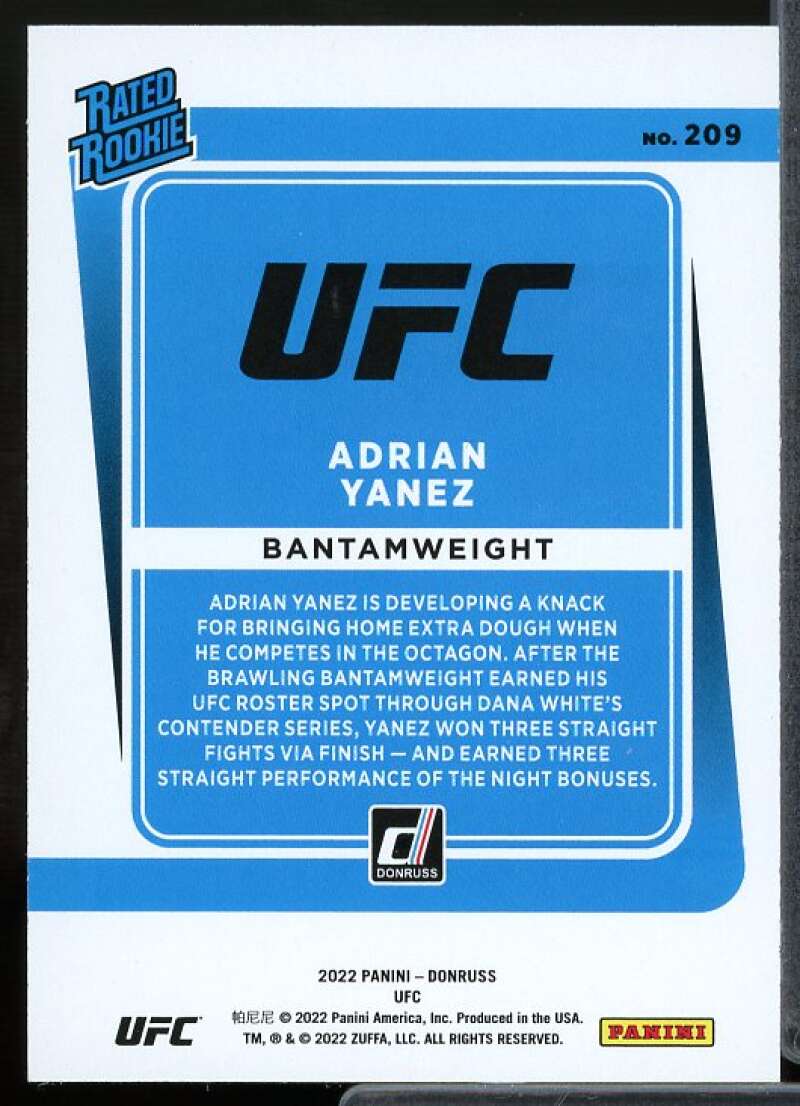 Adrian Yanez Rookie Card 2022 Donruss UFC #209  Image 2