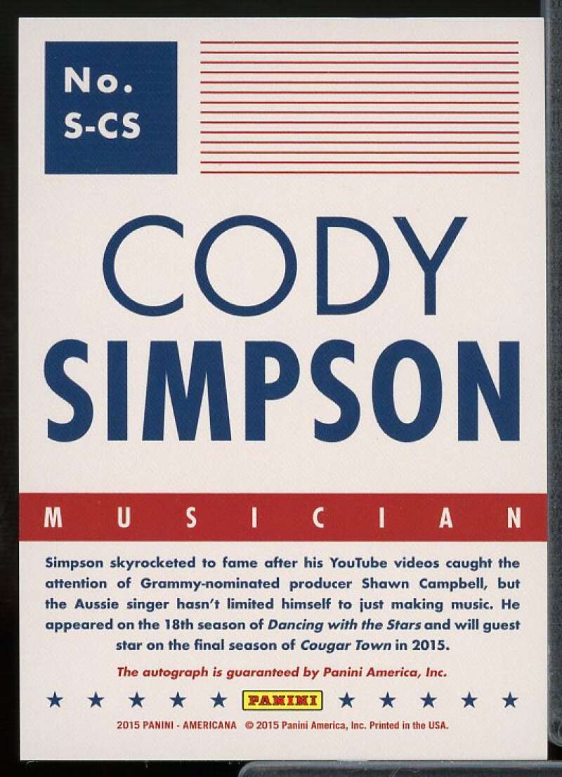 Cody Simpson Card 2015 Panini Americana Signatures Red #67  Image 2