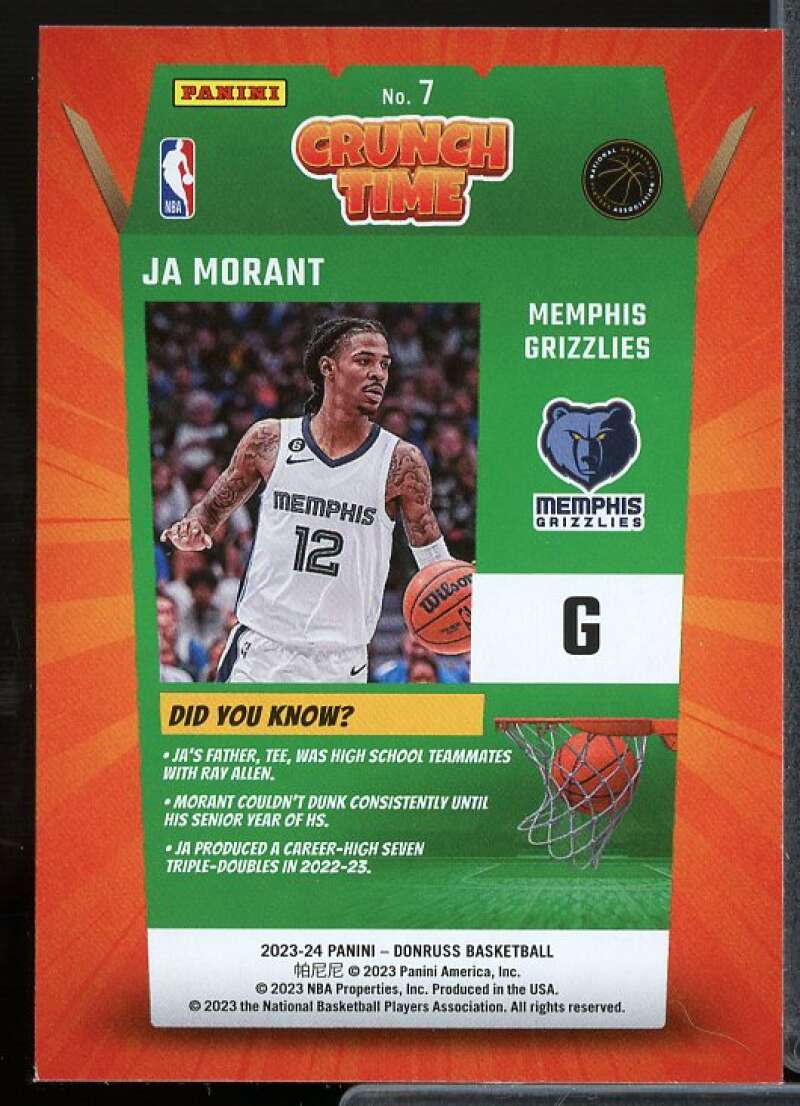 Ja Morant Card 2023-24 Donruss Crunch Time #7  Image 2