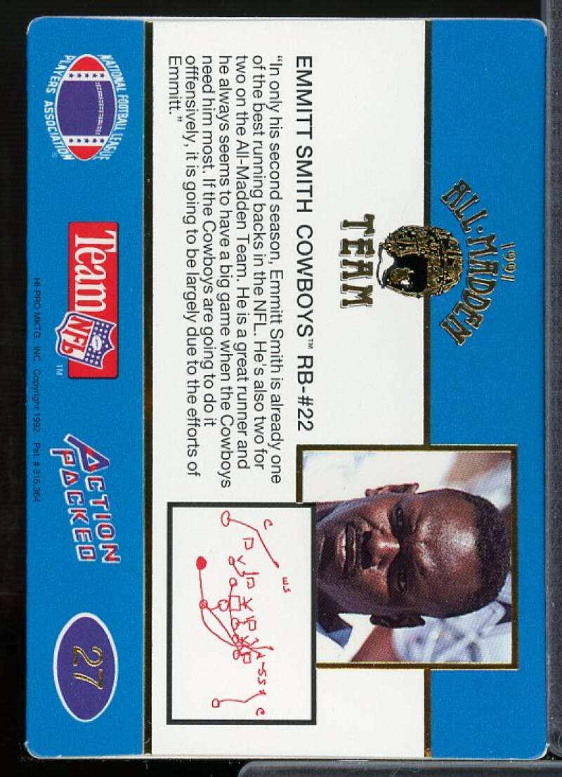 Emmitt Smith Card 1991 Action Packed All-Madden #27  Image 2