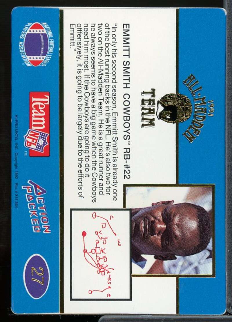 Emmitt Smith Card 1991 Action Packed All-Madden #27  Image 2