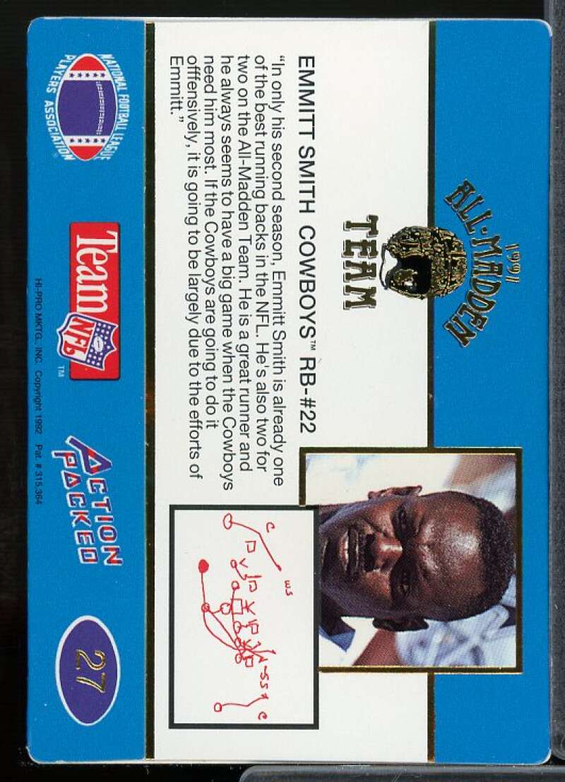 Emmitt Smith Card 1991 Action Packed All-Madden #27  Image 2