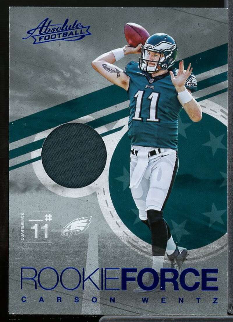 Carson Wentz Rookie Card 2016 Absolute Rookie Force Jerseys Blue #5  Image 1